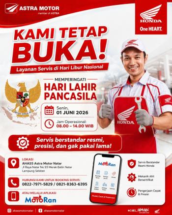 Peringati Hari Lahir Pancasila, AHASS Astra Motor Natar Tetap Buka dan Siap Layani Konsumen